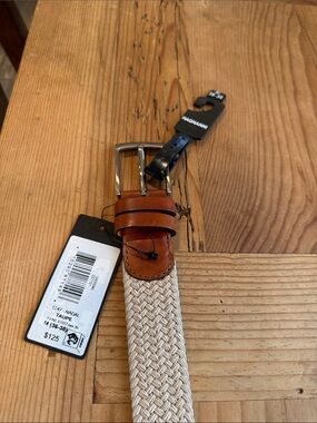 Magnanni Men’s Taupe Braided Belt with Brown Leather Trim